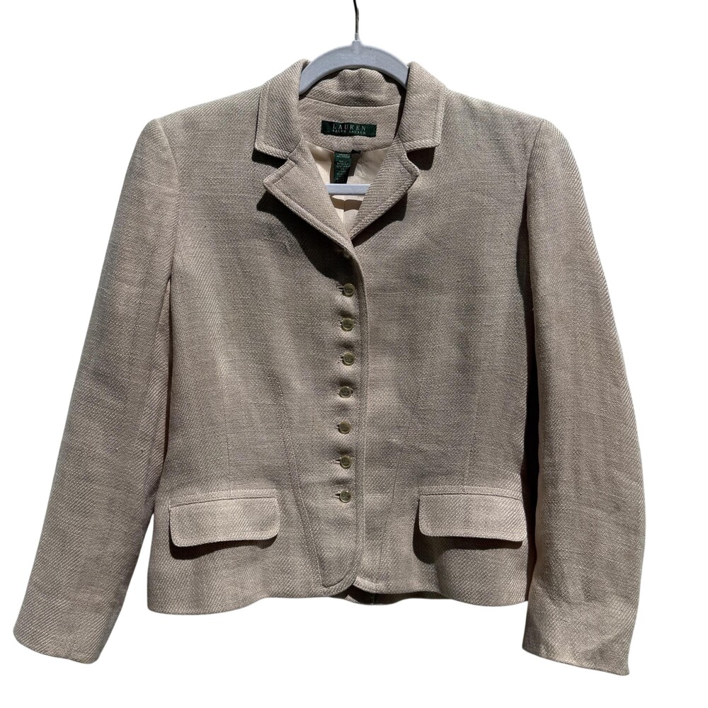 Lauren Ralph Lauren Fitted Blazer Womens 4 Pale Pink Linen Jacket Multi Buttons